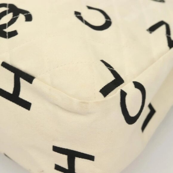 CHANEL Tote Bag Canvas White Gold CC Auth - Picture 8 of 16